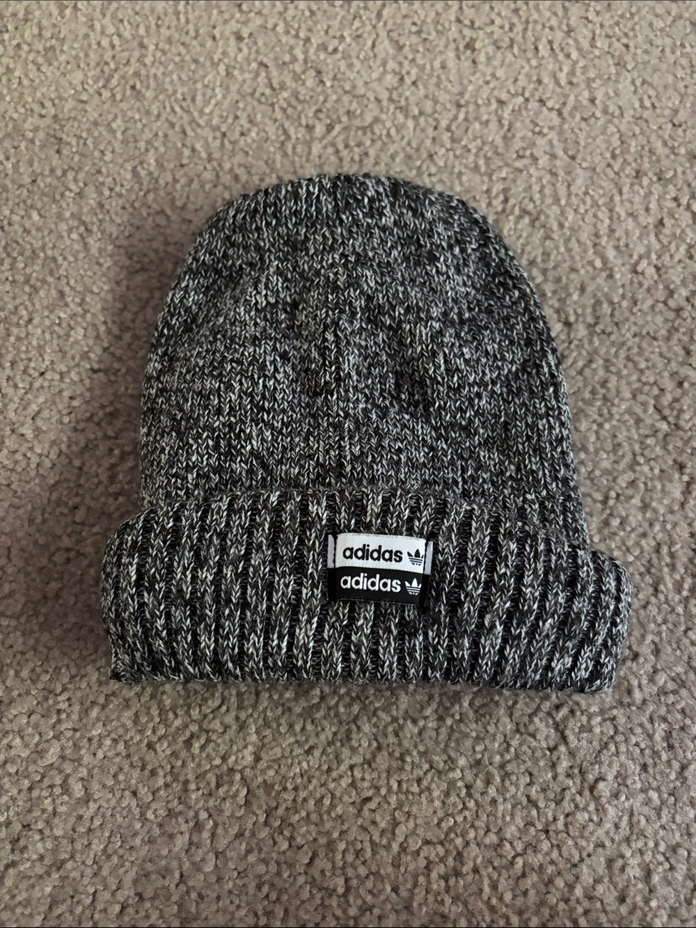 Adidas Marled Black & White Knit Cuff wool blend Beanie